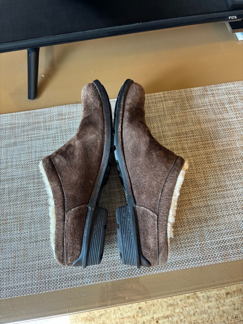 UGG Brown Suede Shearling-Lined Women's Clog Mules - Picture 5 of 10